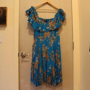 Torrid Off the Shoulder Strappy Dress, Blue Floral, Stretchy, 1X, Cap Sleeves